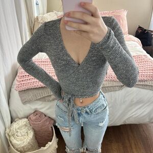 Garage Gray Knit Wrap Crop Top
